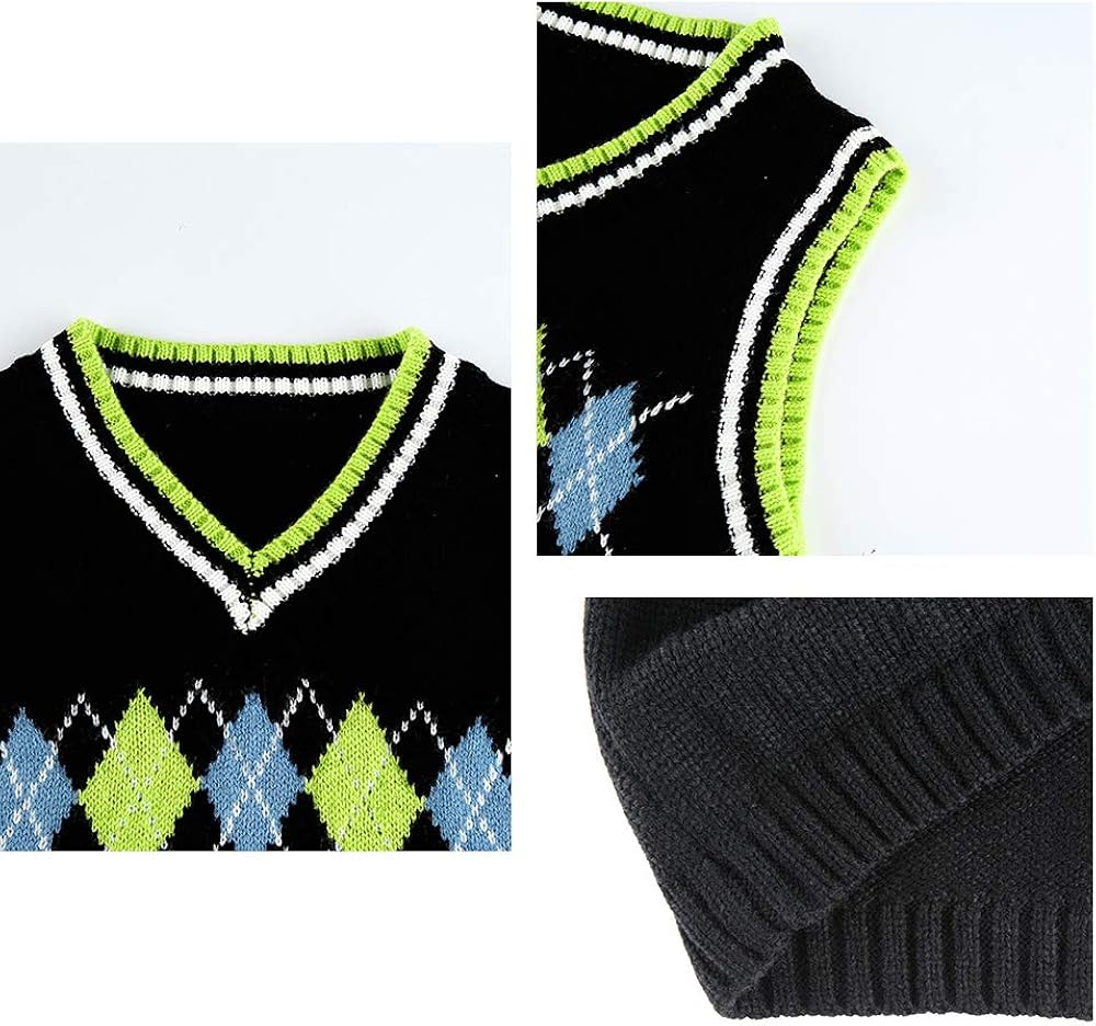 SAFRISIOR Women V Neck Vintage Sweater Vest Sleeveless Crop Sweaters Casual Preppy Style Tank Top at  Women’s Clothing store