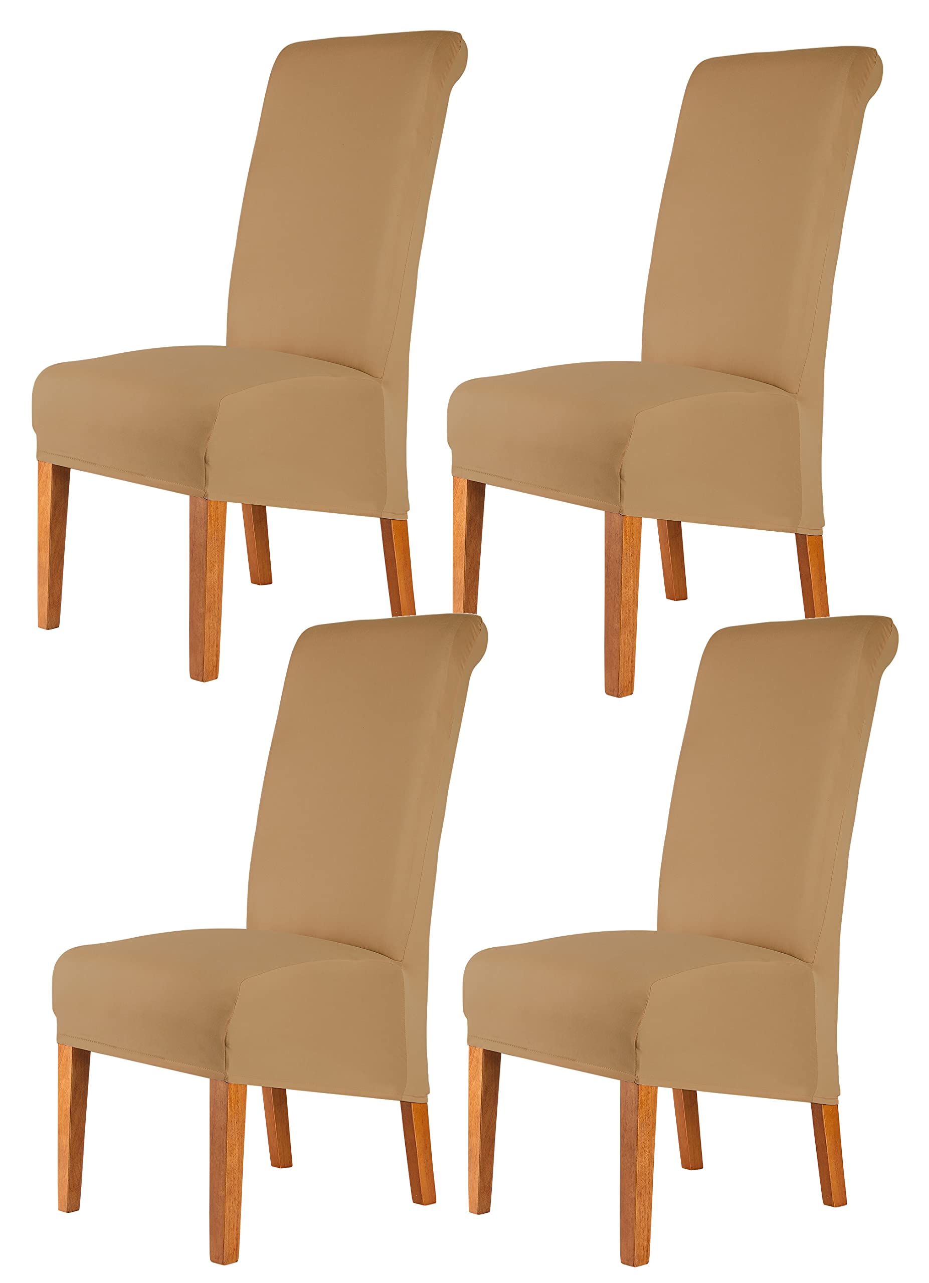 CMAKER High Back Chair Covers Stretch Spandex Fabric Chair Slipcover Seat Cover for Home Washable Removable Parsons Chair Protector Dining Room Kitchen Hotel,Set of 4,Camel