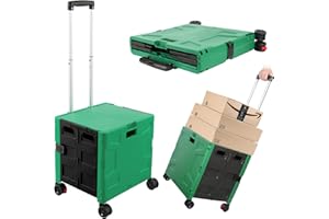 Foldable Shopping Utility Cart Portable Rolling Crate Handcart with 360°Rotate Wheel,Hidden Lid,Telescoping Handle Collapsibl
