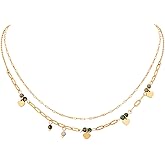 MINACHI Bohemian Layered Necklace, Turquoise & Blue Stone Beads, Gold Plated Stainless Steel, Dainty Jewelry for Women