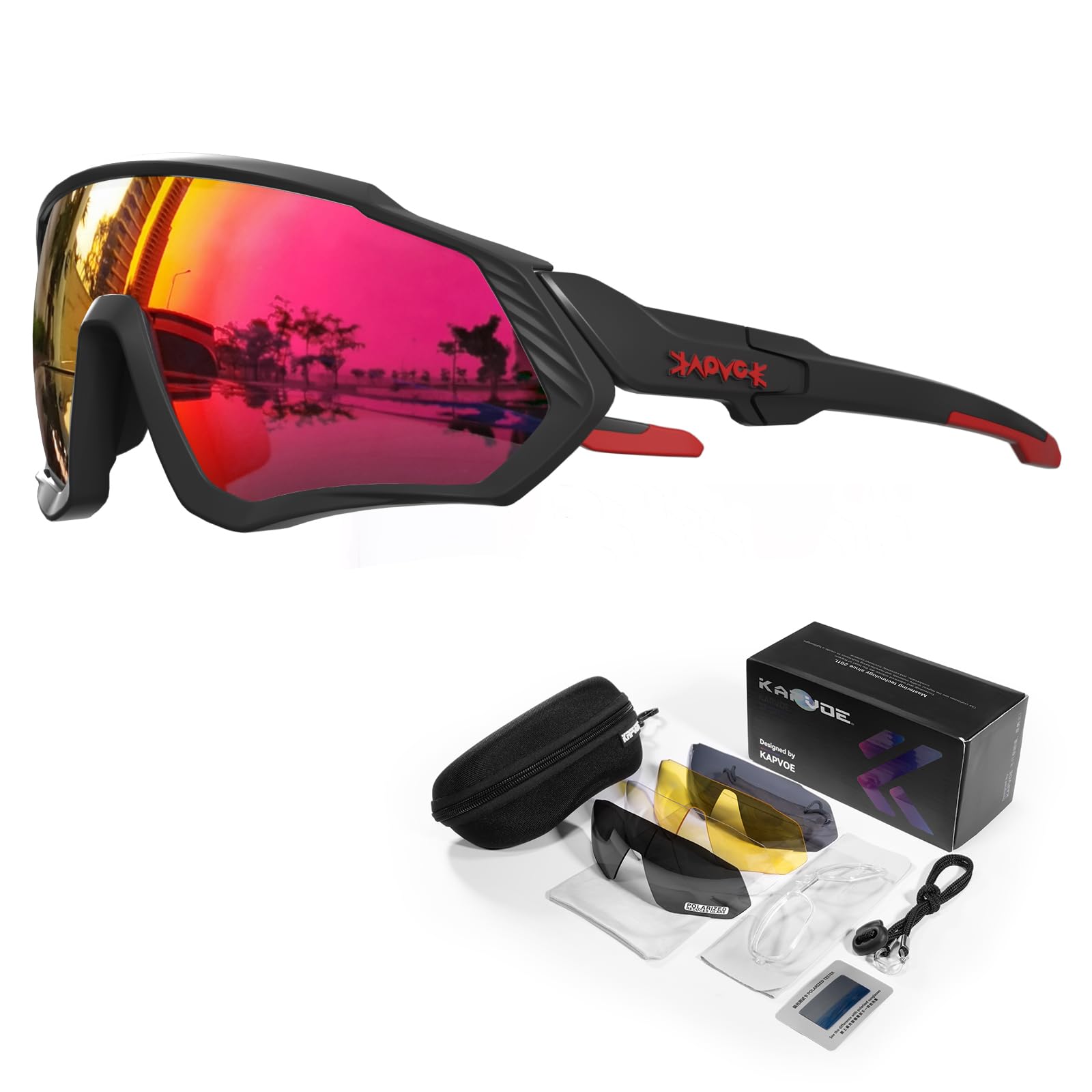 KAPVOE Polarized Cycling Sunglasses 5-Pack with Interchangeable Lenses for Men and Women. Sports Eyewear for Road Cycling, Mountain Biking, Running, Fishing, Rowing, and Golf 03