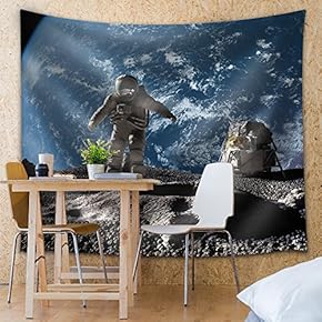 Astronaut Walking on The Moon - Fabric Tapestry, Home Decor - 51x60 inches