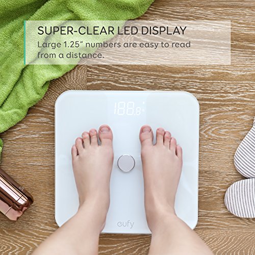 eufy Smart Scale with Bluetooth 4.0, Large LED Display, Weight/Body Fat/BMI/Fitness Body Composition Analysis, Auto On/Off, Auto Zeroing, Tempered Glass Surface, White, lbs/kg/st Units - Thumbnail 4
