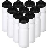 Sunnyray 10 Pcs Squeeze Sports Water Bottle 23 oz Reusable Blank Plastic Sports Water Bottle with Pull Top Cap for Adults Fitness Bike, Dishwasher Safe(White)