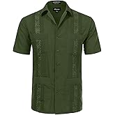 Allsense Men's Short-Sleeve Button-Down Cuban Guayabera Shirt