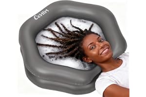 CEHIM Inflatable Shampoo Basin for Bedridden, Elderly & Disabled - Petal-Shape Large Size, 360° Neck Support, Central Drain Hole with Pull Ring | Leak-Proof PVC Portable Hair Washing Bowl (Grey)