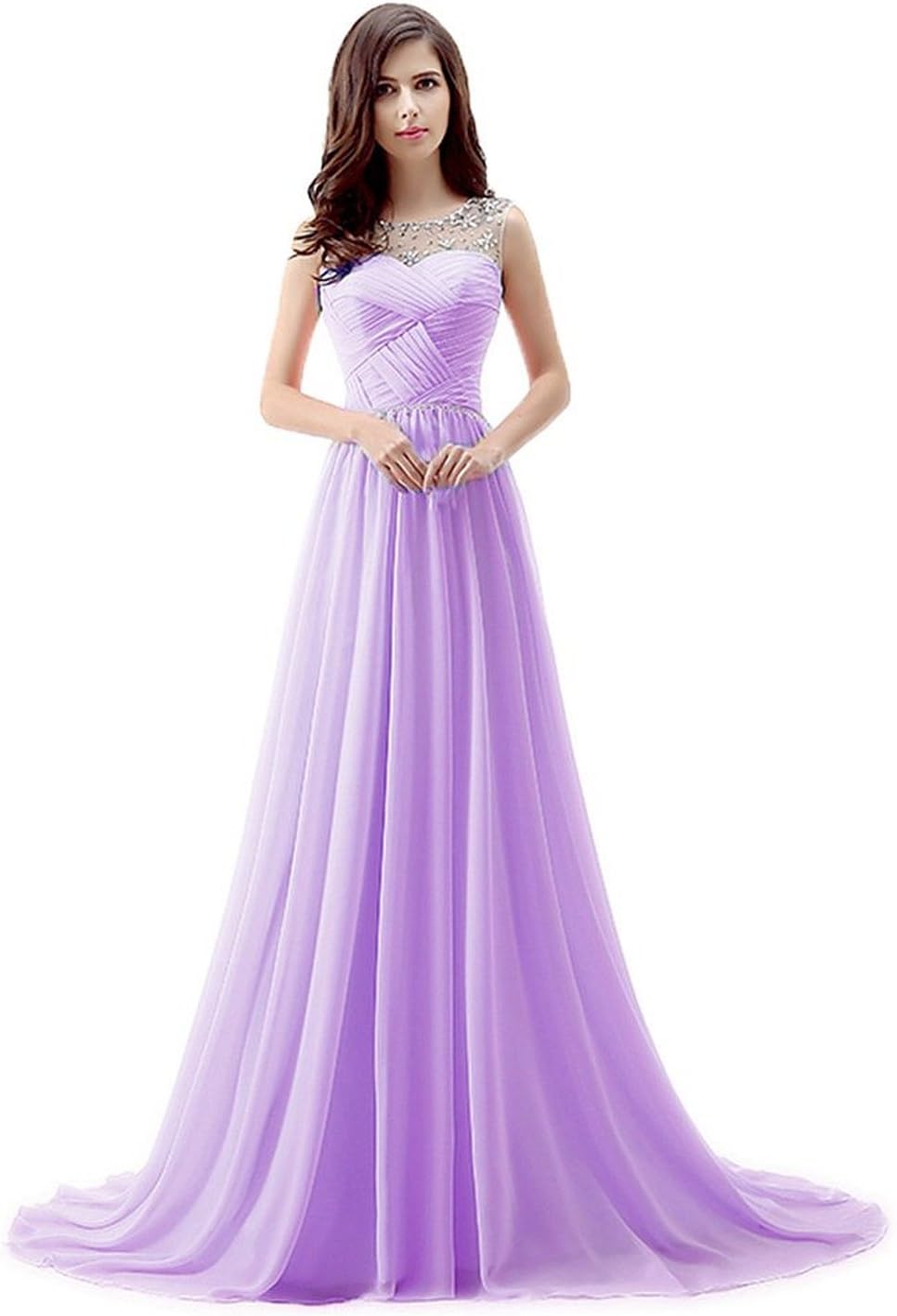 JOLLY BRIDE Women's Straps Chiffon Beaded Rhinestones Wedding Bridesmaid Gown