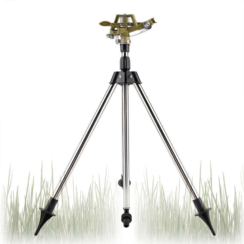 Watering Telescopic Tripod Irrigation Kits Stainless Steel Ground Insert Sprinkler Zinc Watering Sprayer 360°Adjustable Fully Circle Rotating Watering Equipment for Garden Lawn