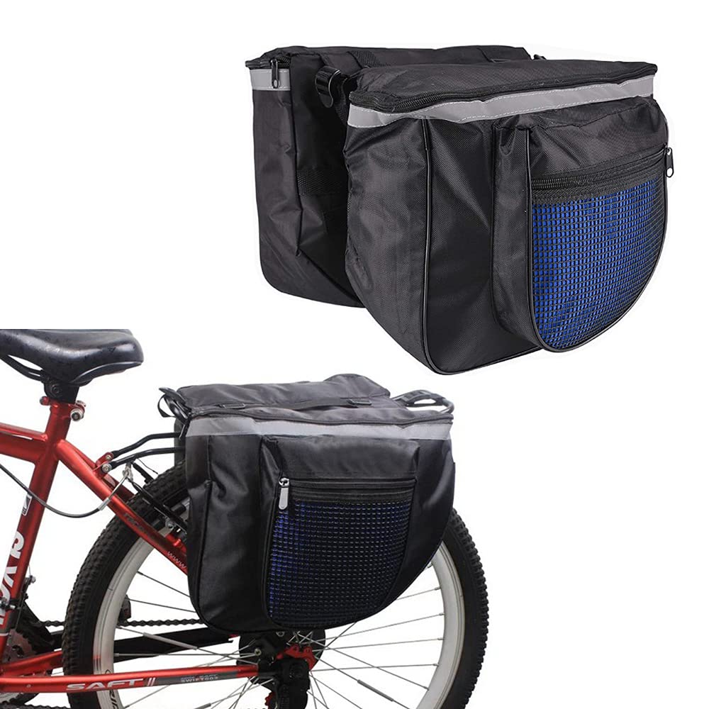 Double Bike Bag, Waterproof Bike Rear Rack Bag, Bicycle Water Repellent Double Pannier Bag, Rear Bike Bags, Bicycle Pannier Bag, with Reflective Strips, for Bicycle Rear Seat (Random Color)