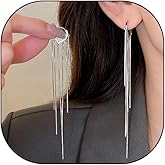 14K Gold Long Tassel Dangle Drop Earrings, Minimalism Hanging Lines Piercing Earrings, Prom Party Statement Jewelry Gifts for Women