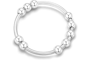 CIELTEAR Sterling Silver Anxiety Ring for Women Fidget Rings for Women Anxiety Ring with Beads Stress Relief Gifts Spinning Ring Size 5 6 7 8 9 10