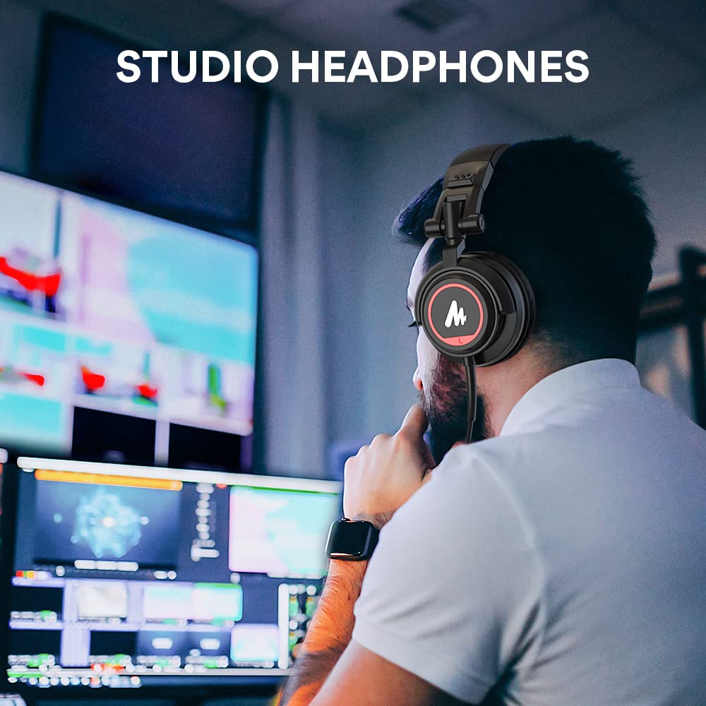 MAONO 50MM Drivers Pro Studio Monitor Headphones, MH501 Over Ear Closed Back Non-Detachable Wired Headset with 3.5mm/6.35mm Jack for Guitar Amp Recording DJ Mixing Piano Music Production Podcast