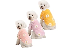 MOIRIG Dog Sweater, Dog Sweaters for Small Dogs, 2, 3 Pack Warm Soft Pet Clothes for Puppy, Medium Large Cat, Dogs Girl or Boy, Dog Shirt Vest Coat for Winter Christmas (Small, Daisies Pink+Purple+Yellow)