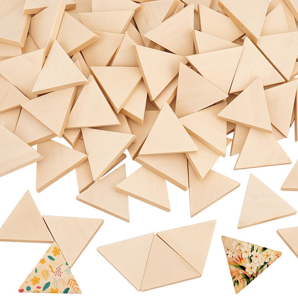 OLYCRAFT 100PCS Unfinished Wood Triangle Natural Unpainted Wood Triangle Cutout Shape Wood Triangle Slices Embellishments Ornaments for Wedding, Valentine’s Day, DIY Supplies 32x34x5mm