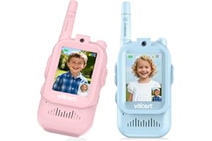 Lot de 2 talkie-walkies vidéo rechargeables pour enfants, 11 canaux radio bidirectionnels avec 4 effets vocaux pour intérieur