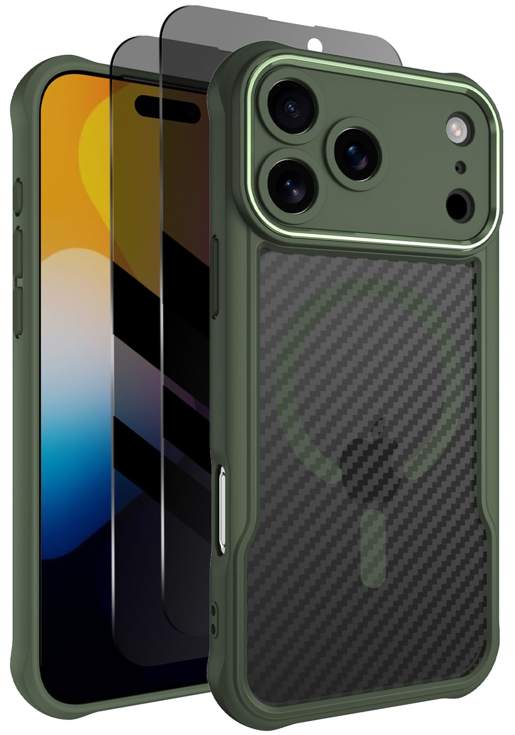 Dahkoiz for iPhone 17 Pro Max Case, Compatible with MagSafe, with 2 Privacy Screen Protectors, Full Coverage Camera, 15ft Drop Protection, Slim & Rugged Magnetic Cover Phone Case, Green