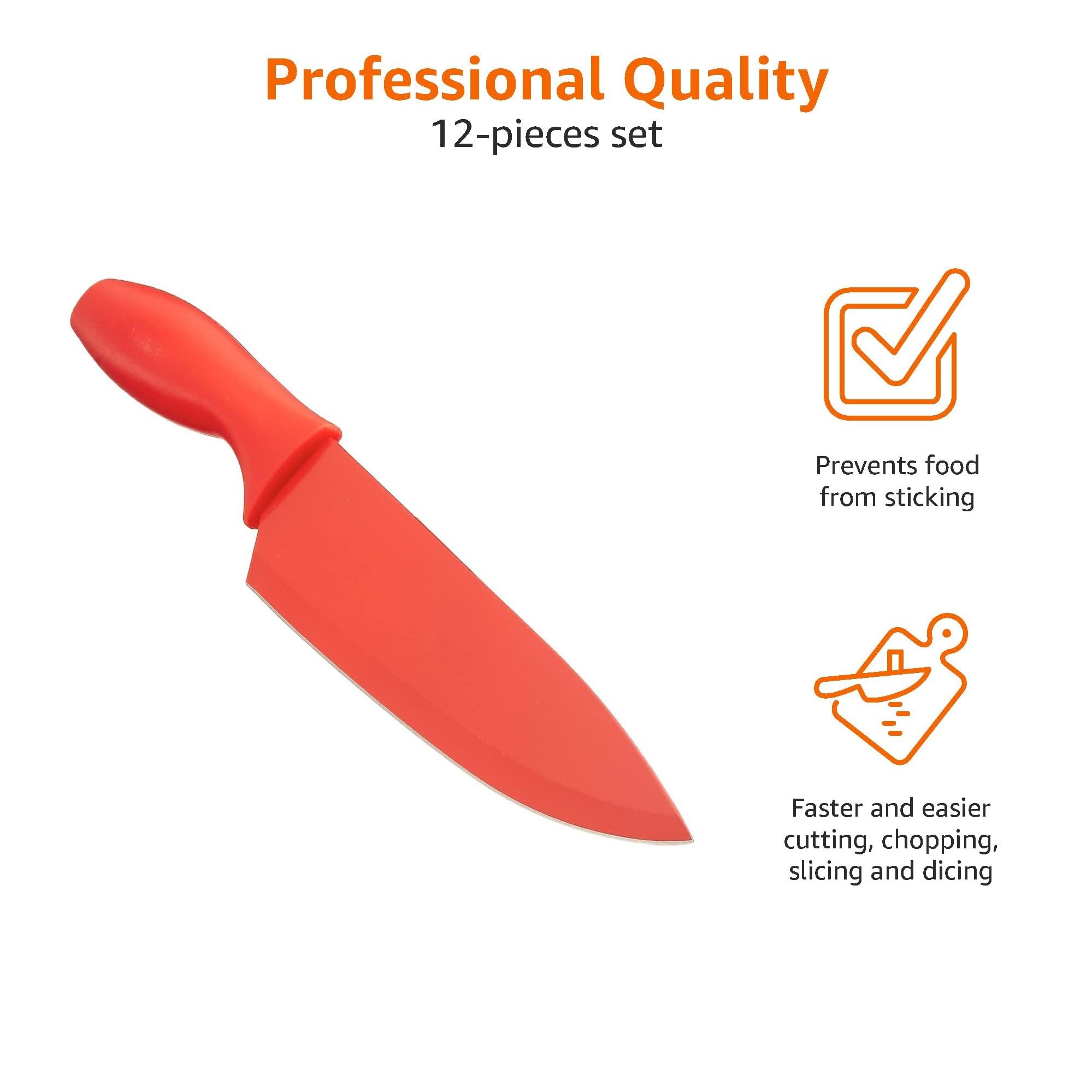 Amazon Basics ColorCoded Kitchen 12Piece Knife Set, 6 Knives with 6