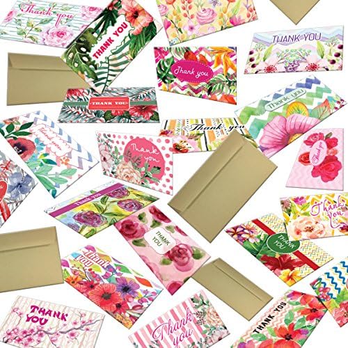 Hatinkaart - Thank You Card - 5.9" x 3.55"- Set of 40 Different Double-Sided Designs - with 40 Kraft Envelopes - Type Standard