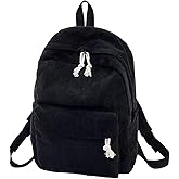 SMAROICE Corduroy Travel Backpack Women Vintage Casual Kawaii Cute Aesthetic Fuzzy Fluffy Plush Fleece Rucksack Daypack (Black)