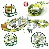 Race Car Track Toy with 142 Pieces Flexible Tracks Set, Military Vehicles and Drawbridge Dinosaur Park for Kids 3 Year Old and Up Birthday Gift