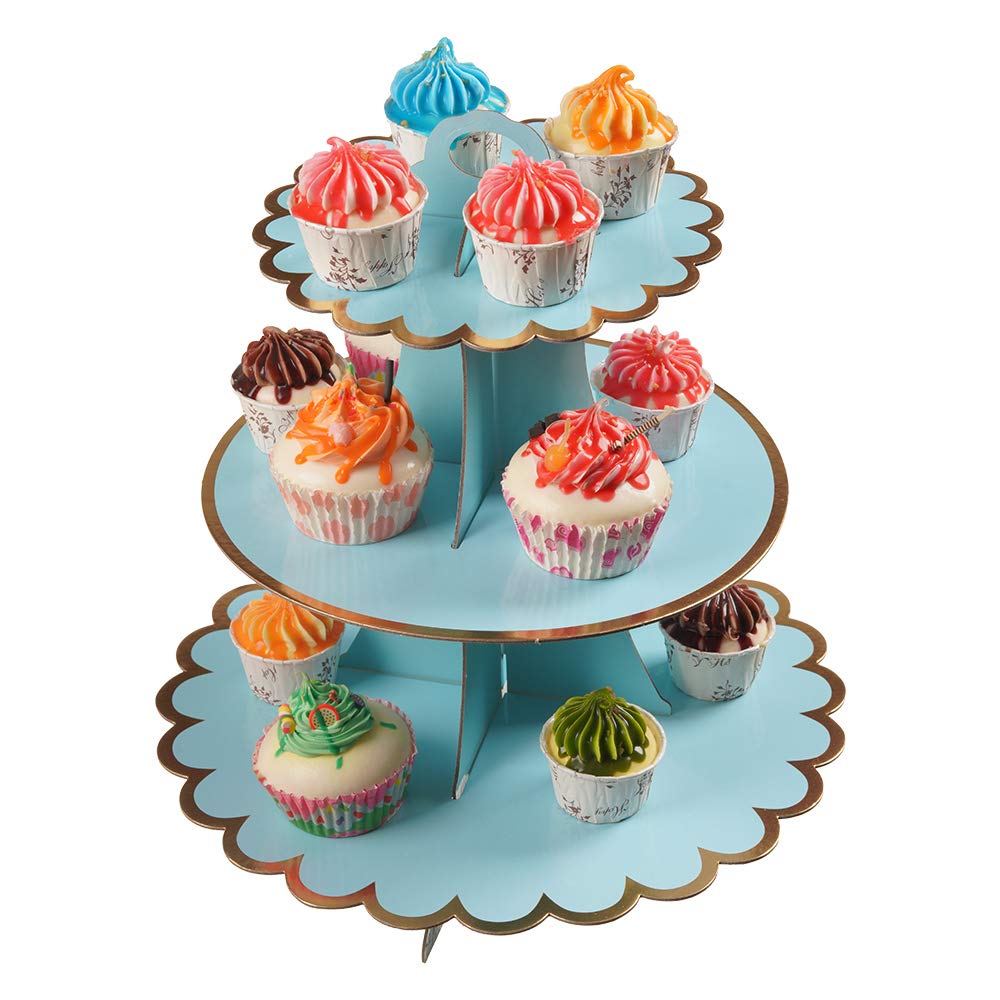 Photo 1 of YLDW 3-Tier Cupcake Stand, Light Blue, 12"W x 12.8"H, Cardboard