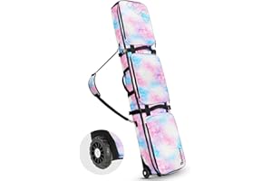 Bosynoy Snowboard Bag with Wheels, Extendable Ski Bags for Air Travel Length up to 175cm, Water Resistant Snowboard Travel Bags for Flying, Padded Ski Bag for Boots Up to Size 13, Helmet, Jacket, Pink