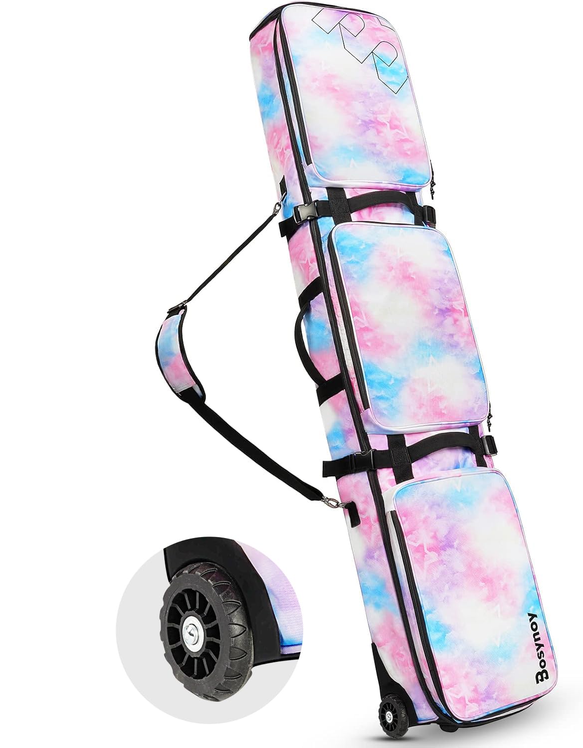 Photo 1 of Bosynoy Snowboard Bag with Wheels, Extendable Ski Bags for Air Travel Length up to 175cm, Water Resistant Snowboard Travel Bags for Flying, Padded Ski Bag for Boots Up to Size 13, Helmet, Jacket, Pink