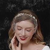 Aimimier Bridal Baroque Crystal Pearl Headband with Birdcage Veil Wedding Vintage 1920s Mesh Veil Floral Rhinestone Hair Hoop for Women and Girls