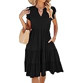 Womens Casual Dress Ruffle Sleeve V Neck Midi Dresses Fit Flowy Tiered Boho Beach Vacation Sundress