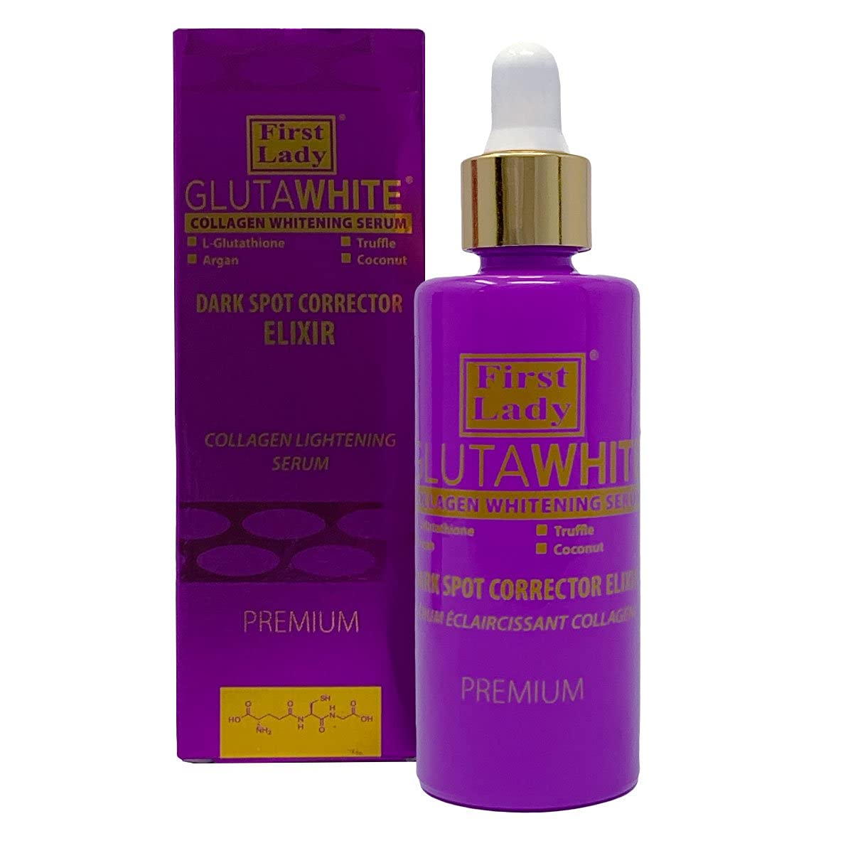 First Lady Glutawhite Collagen Skin Brightening Face Serum 60ml – Hydrating Glow Serum with Glutathione, Argan & Coconut Oils – Lightweight Radiance Serum for Smooth, Even-Looking Skin