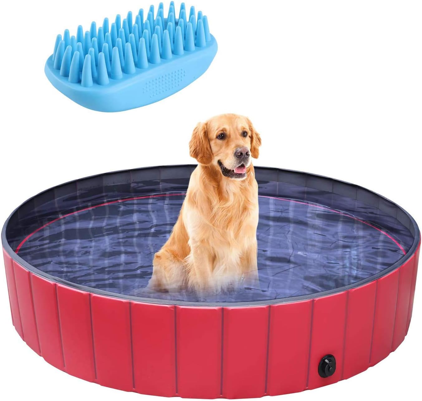 pedy Dog Swimming Pool with Brush, Collapsible Pet Bath Pool Foldable Bathing Tub Kiddie Pool for Dogs Cats and Kids