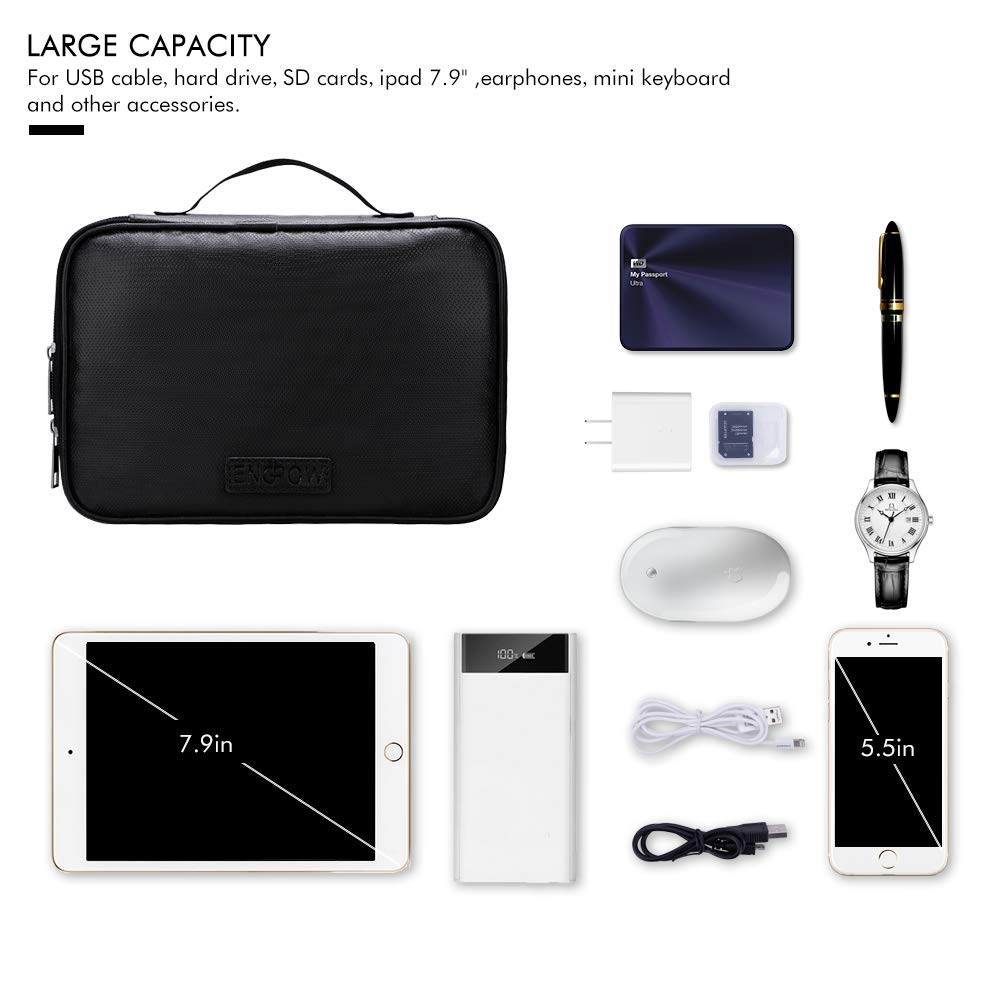 【Upgrade】 Travel Cable Organizer Bag,Fireproof Waterproof Electronics Accessories Cases Travel Gadget Bag USB Cable,Cords, Mini Tablet (Up to 7.9) ENGPOW