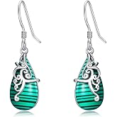Filigree Malachite Earrings 925 Sterling Silver Teardrop Dangle Earrings Malachite Jewelry Gifts for Women