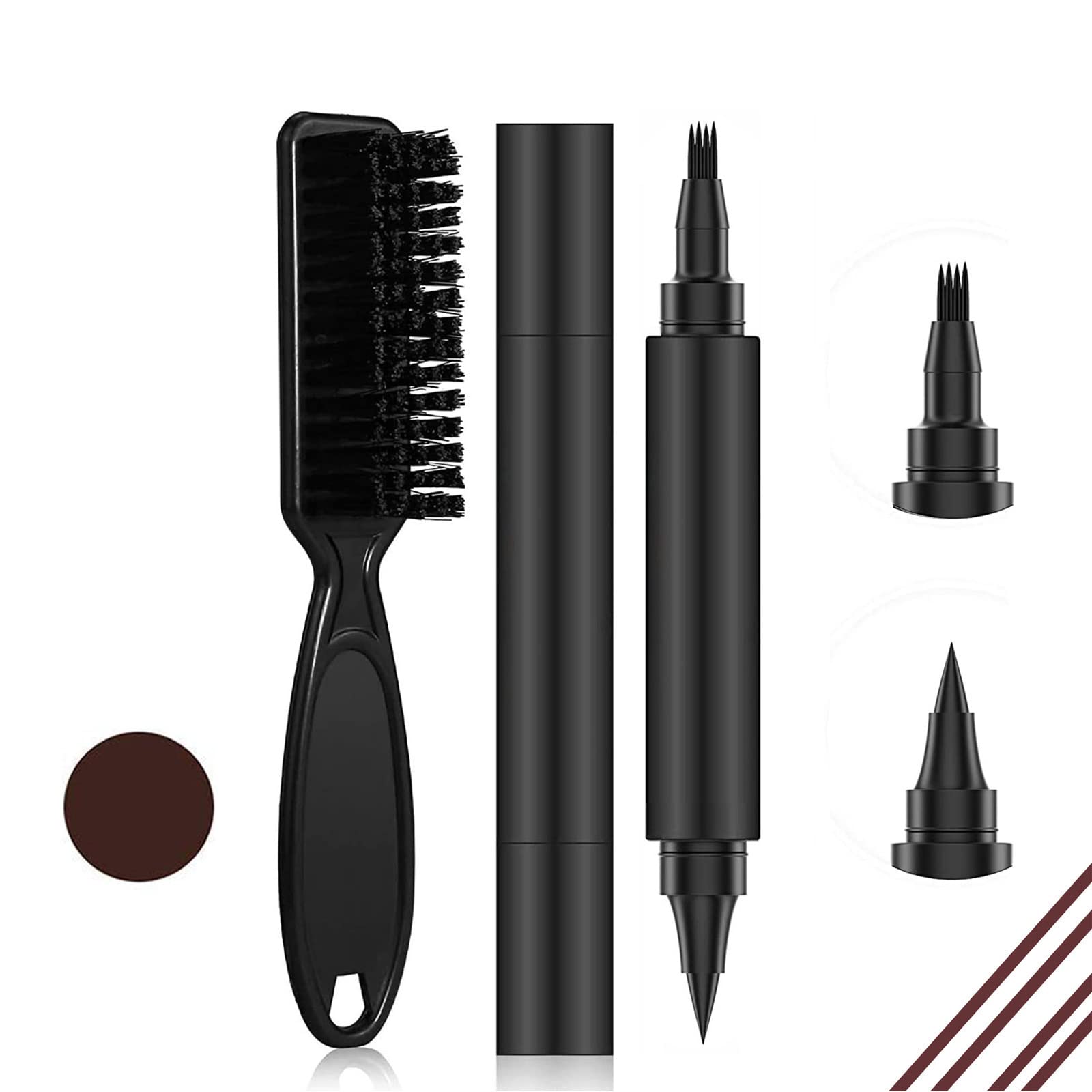 Double Head Beard Filler Pen, 2 in 1 Beard Filler Pen, Beard Filler Pencil, Waterproof Beard Filling Pen Kit, Effective Improve Facial Hair Beard Pen for Moustache and Eyebrows (Dark Brown)