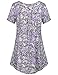 SeSe Code Women's Crewneck Button-up Ruched Short Sleeve Tunic Shirt Purple