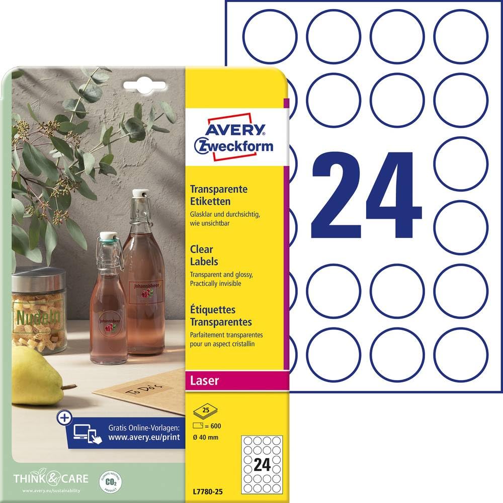 Avery Zweckform L7780-25 Crystal Clear Labels Round 40 mm