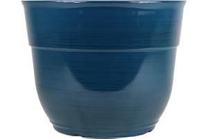 Garden Elements Indoor/Outdoor Glazed Brushed Happy Plastic Planter, Large, Dark Teal, 15"