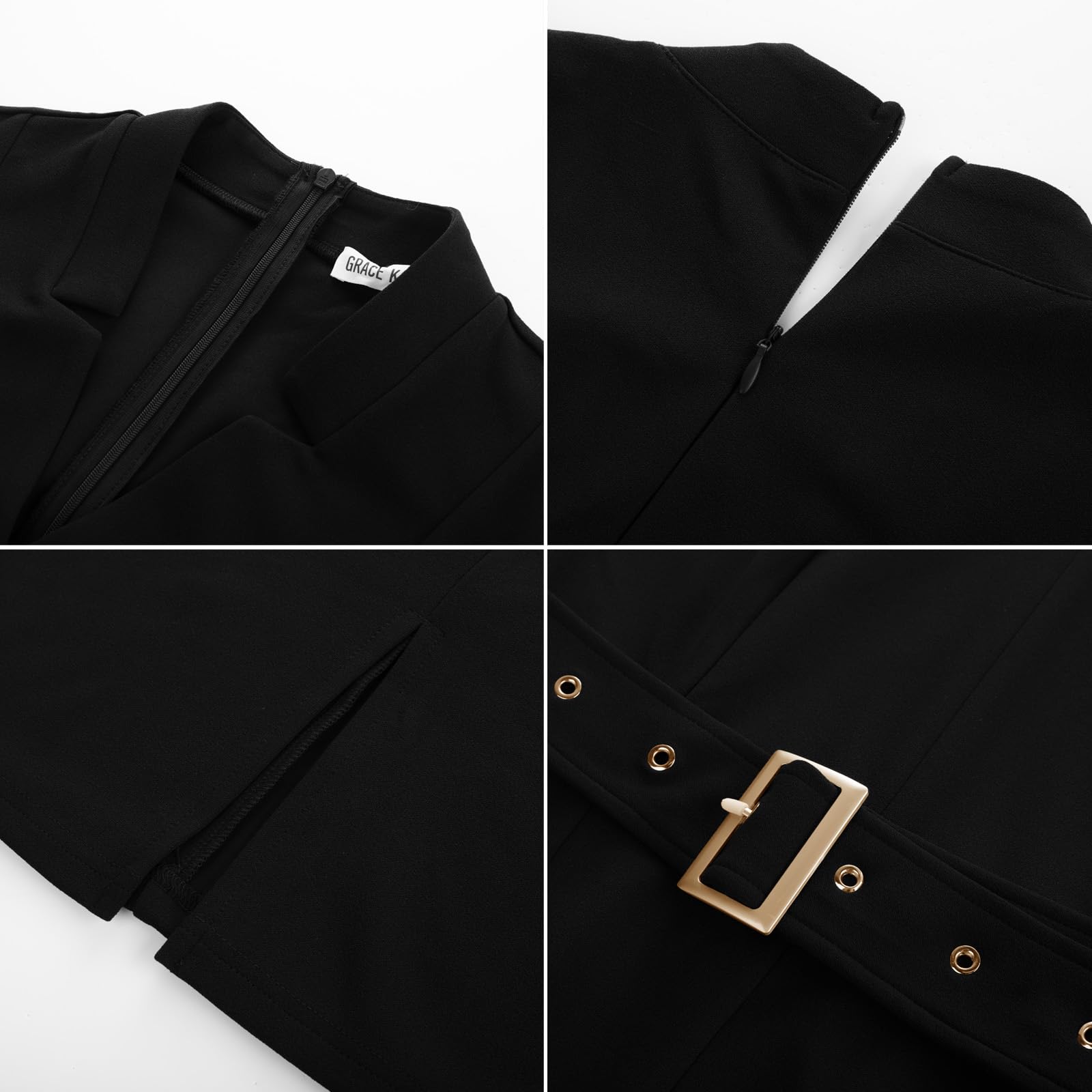 GRACE KARIN Women's Work Dress 3/4 Sleeve V Neck Bodycon Sheath Dress Zipper Up Office Business Dresses with Belt