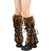 Junely Faux Fur fuzzy Leg Warmers for Women Winter Furry Leg Warmer Fluffy Boot Cuffs Covers for Halloween Christmas Costume