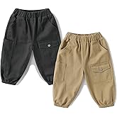 VZF Boys Cargo Pants, 2 Packs Toddler Elastic Waist Joggers, Cotton Hiking Pants Casual Outdoor School for 2-9Y