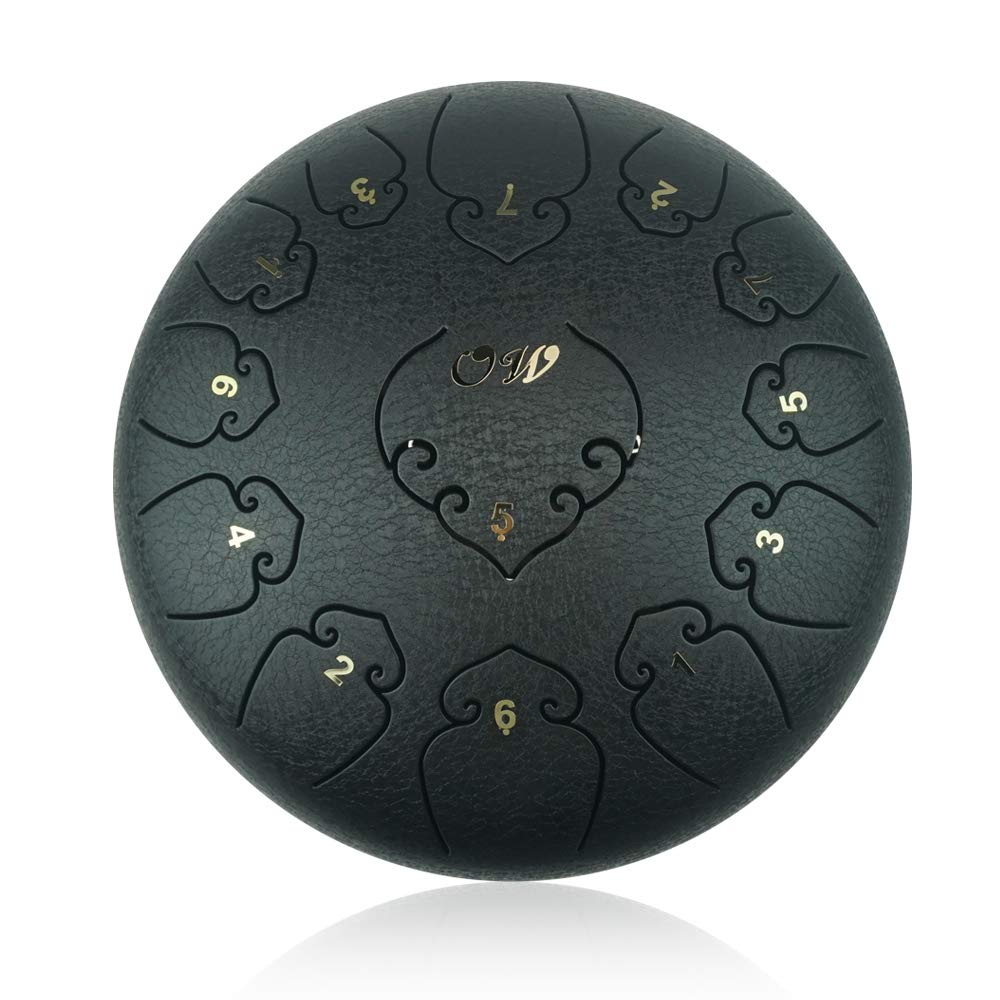 Photo 1 of "OcarinaWind" 12 inches Steel Tongue Drum Black 13 Notes,C Major,with Padded Drum Bag and Couple of Mallets, Beautifully finished and peaceful sound, Gift Idea