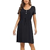 DOBREVA Women's Nightgown Short Sleeve Sleepwear Button Down Sleepshirts Night Shirts Pajama House Dress