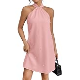 Floerns Women's Pearl Beaded Halter Twist Sleeveless Tie Back Dress | Garden Wedding Guest, Cocktail, Going Out, Pretty A Line, Vacation, Summer, Elegant Casual Outfit