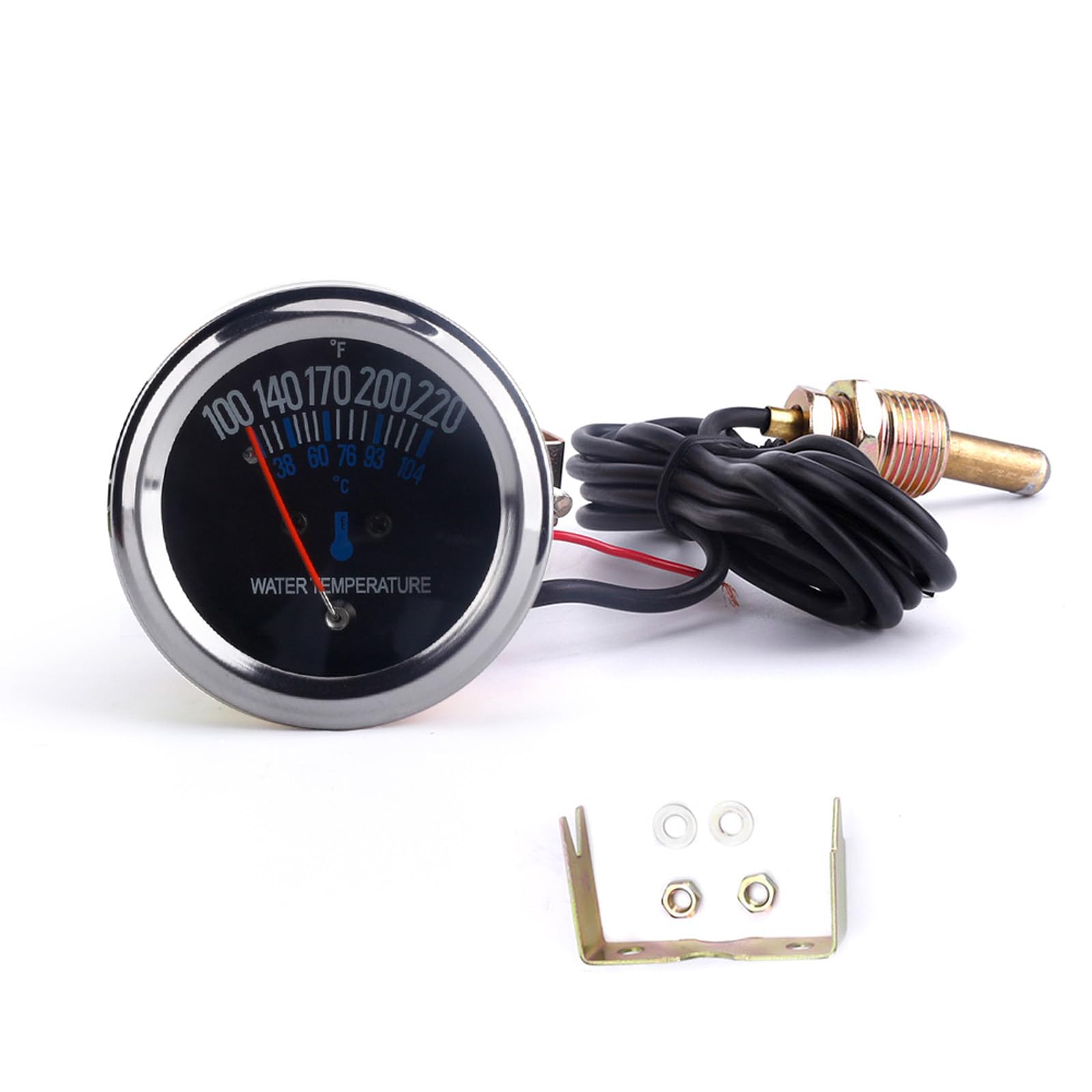 Photo 1 of 2'' 52mm Pointer Mechanical Water Temperature Gauge Temperature Temp Meter Degrees Fahrenheit F with Sensor NPT1/2