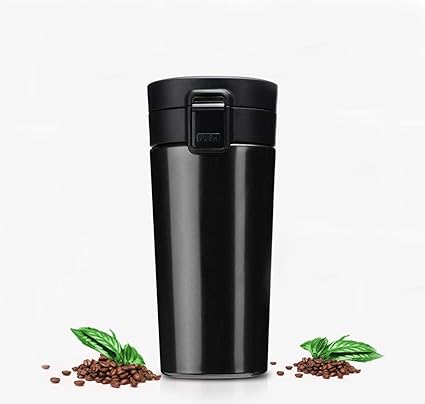 Menzy Office Sports & Travel Coffee Mug with Lid, Vacuum Insulated Thermo Cup with Tea Infuser - 300 ml, Black