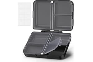 AUVON Daily Pill Organizer Fit with Your Purse or Pocket, Compact Travel Pill Box Case with Slim Folding Design and Long-Lasting Hinges to Hold Vitamin, Fish Oil, Supplement or Jewelry(Black)