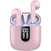 Jesebang Wireless Earbuds, Bluetooth 5.4 Headphones HiFi Stereo, Bluetooth Earbuds with ENC Noise Cancelling Mic, 36H LED Display Ear Buds, IPX7 in Ear Earphones for Phone Tablet Laptop Sports, Pink