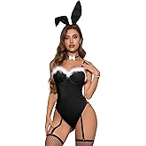 Neohouny Bunny Costume for Women Girls Sexy Halloween Costumes Anmie Cosplay Bodysuit Lingerie with Bunny Ears & Bow Tie