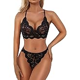 Donnalla Sexy Lingerie for Women Super Stretchy Lace Bra and Panty Set Two Piece Sheer Bralette