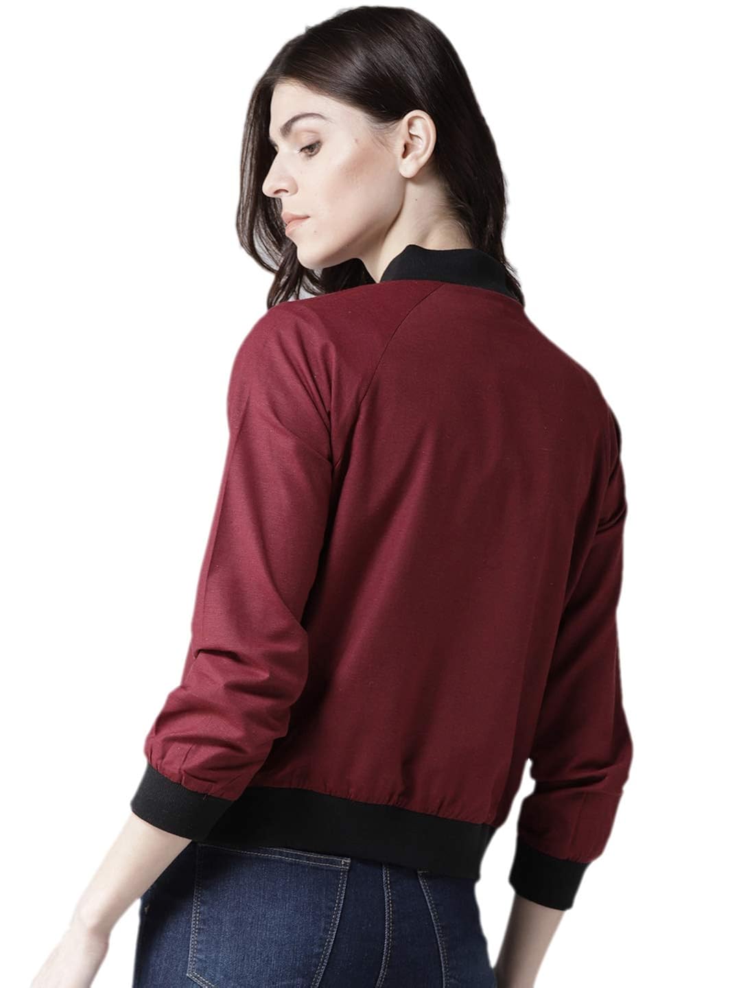 style quotient by noi women maroon solid bomber jacket